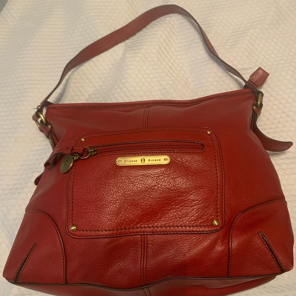 Etienne Aigner Red Pebbled Leather Handbag Hobo Vintage purse bag old money
